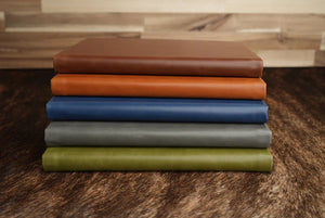 Personalized leatherette journal notebook in Olive, Indigo, Flint, Orange, Rawhide