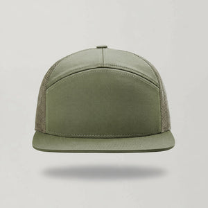 Richardson 168 trucker hat in loden green with personalized leather patch
