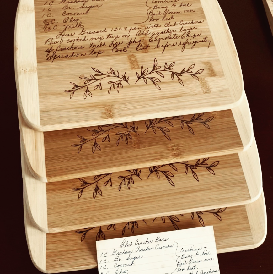 Personalized recipe cutting board with grandma's recipe engraved