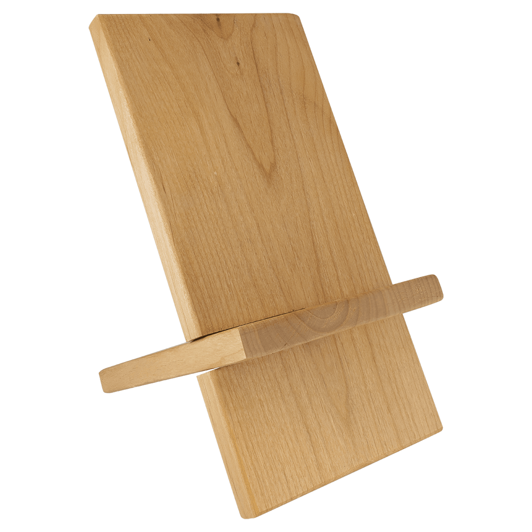 Personalized red alder easel holding tablet - premium laser-engraved gift for businesses and individuals