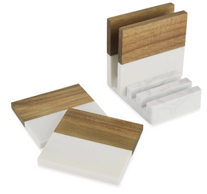 Set of marble and acacia coasters in gift box
