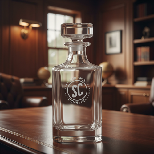 Engraved crystal whiskey decanter with custom logo