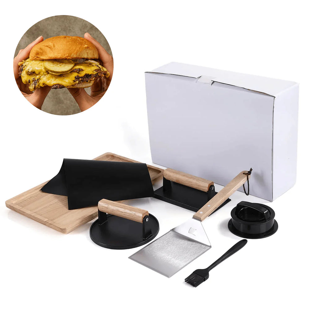 Smash burger grilling set with custom engraving - premium BBQ tools for Father's Day and corporate gifting