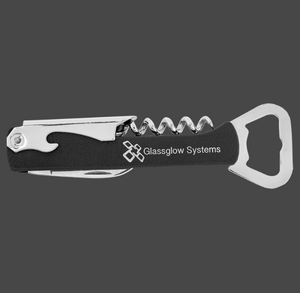 Leatherette wine bottle opener with custom laser engraving