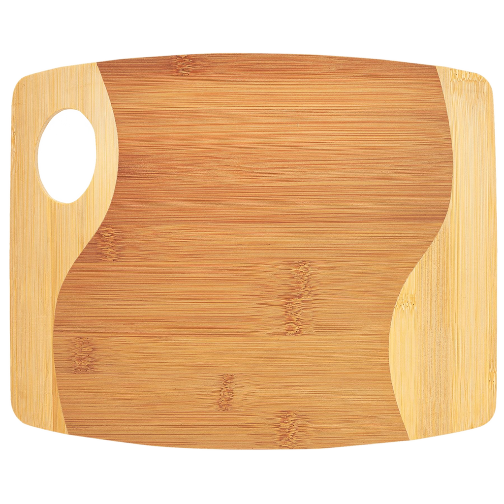 Bamboo two-tone cutting board with handle 13.75 x 11 inches laser engraving ready