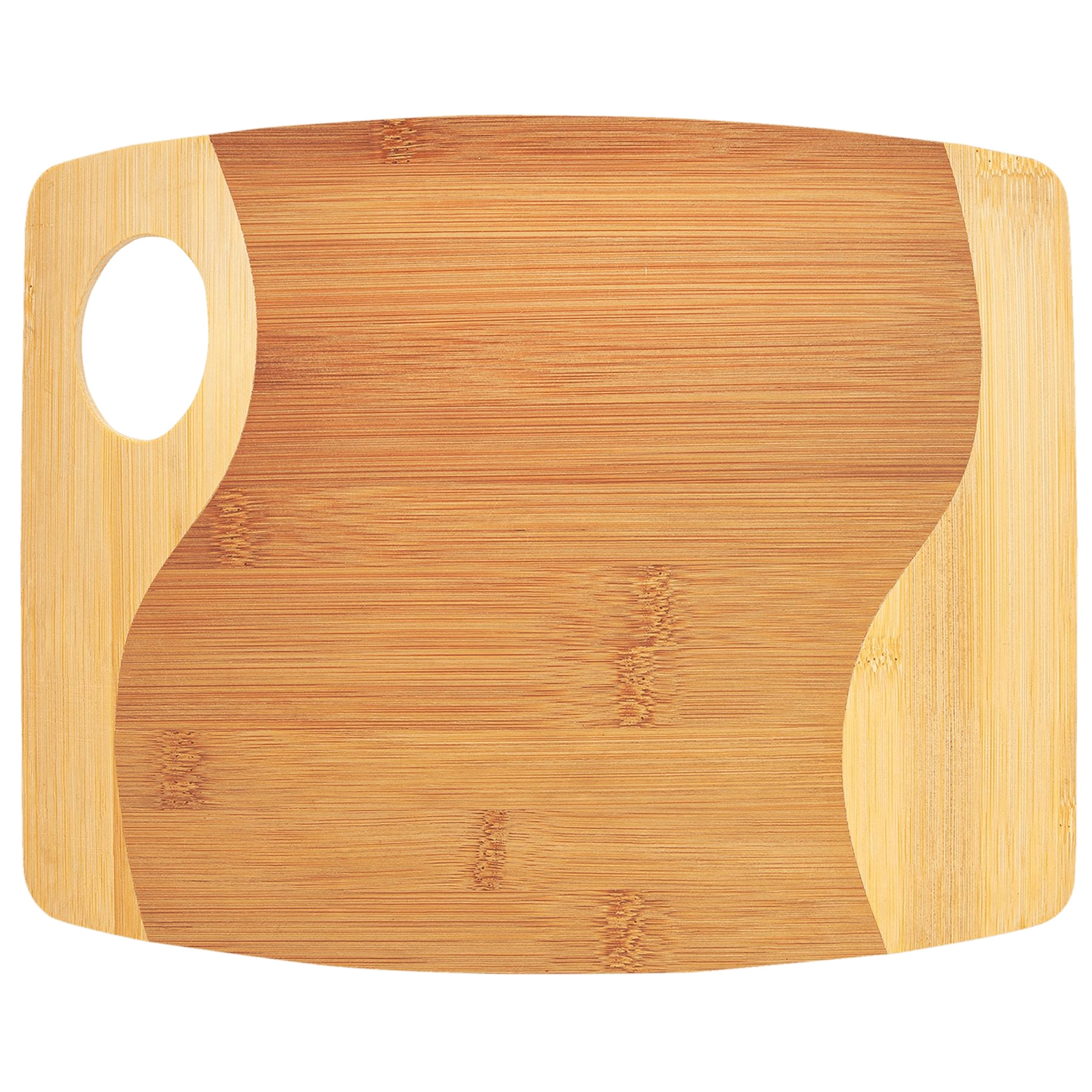 Bamboo two-tone cutting board with handle 13.75 x 11 inches laser engraving ready