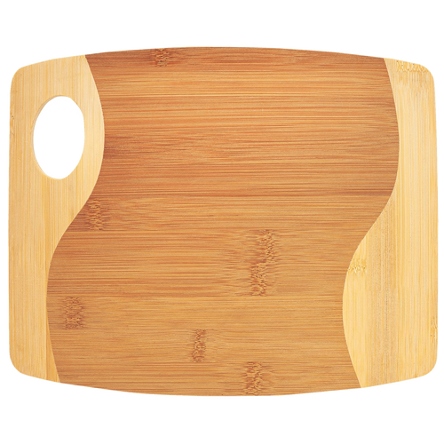 Bamboo two-tone cutting board with handle 13.75 x 11 inches laser engraving ready