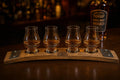 Custom Laser Engraved Barrel Stave Whiskey Flight Board | 4-Glass Tasting Set | Corporate Gift
