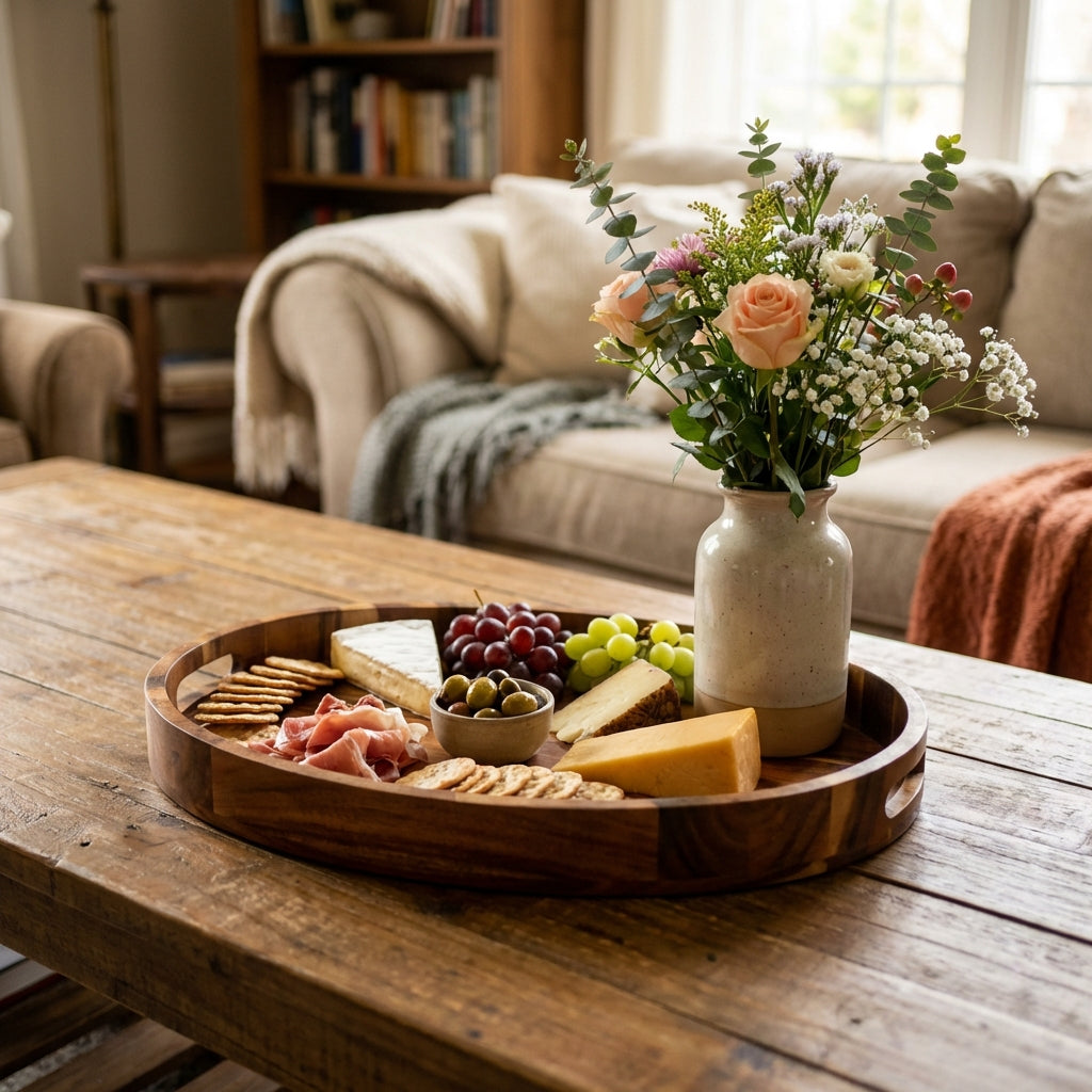 Personalized acacia serving tray - custom engraved wooden tray for weddings, hostess gifts, and business appreciation
