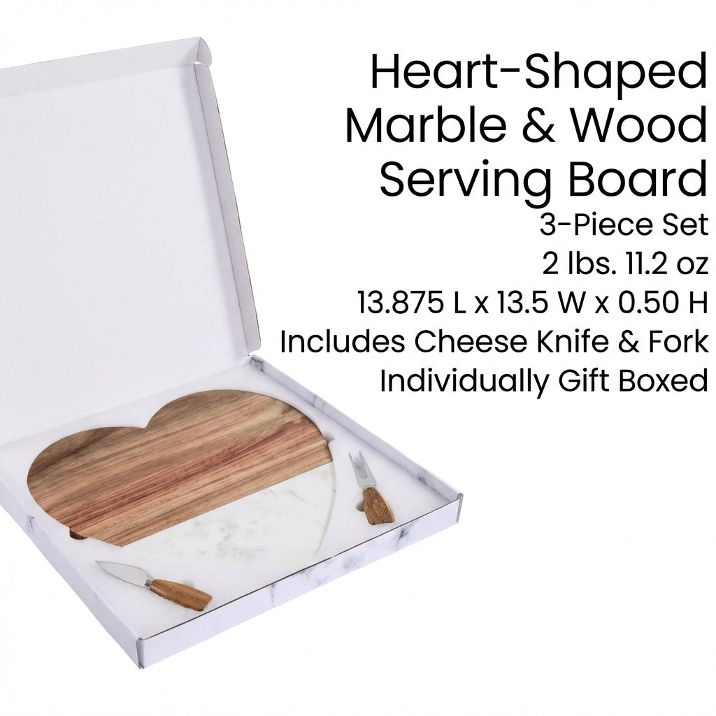 Heart acacia and marble cutting board with custom engraving - unique wedding gift and Valentine's Day present