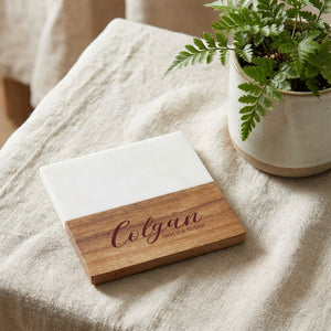 Acacia wood coaster with marble inlay and acacia bottom