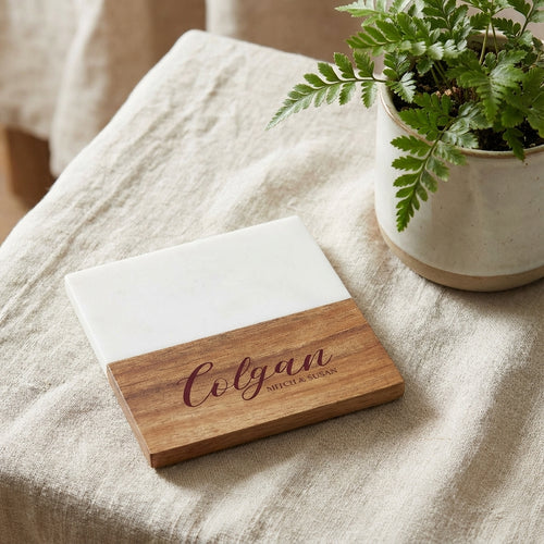 Acacia wood coaster with marble inlay and acacia bottom