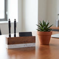 Personalized desk nameplate with pen holder - custom laser engraving for office gifts - Slate Creek Laser