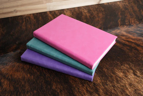 Personalized leatherette journal notebook in Pink, Seafoam and Violet