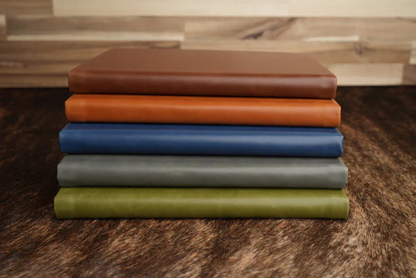 Personalized leatherette journal notebook in Olive, Indigo, Flint, Orange, Rawhide