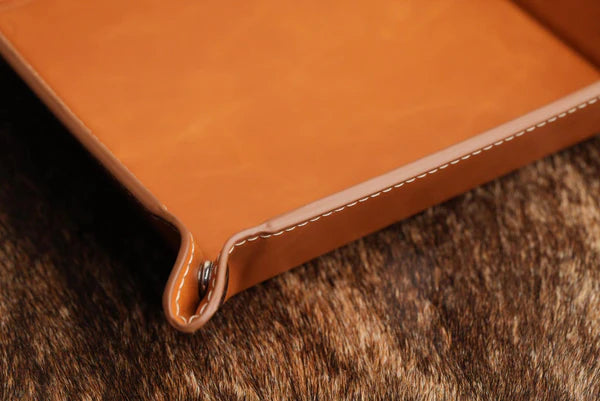 Buckskin leatherette valet tray with custom laser engraving
