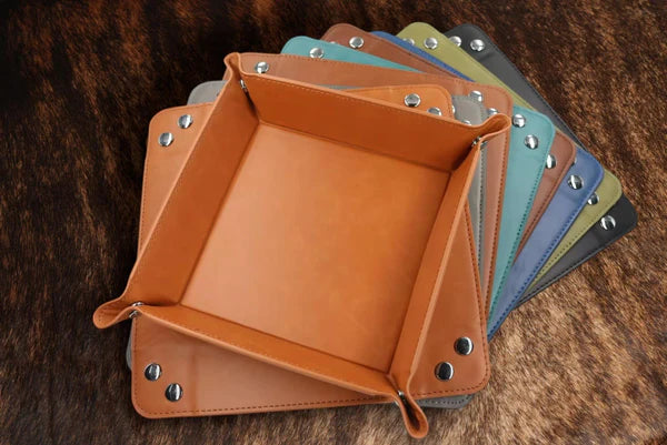 Black leatherette valet tray with custom laser engraving
